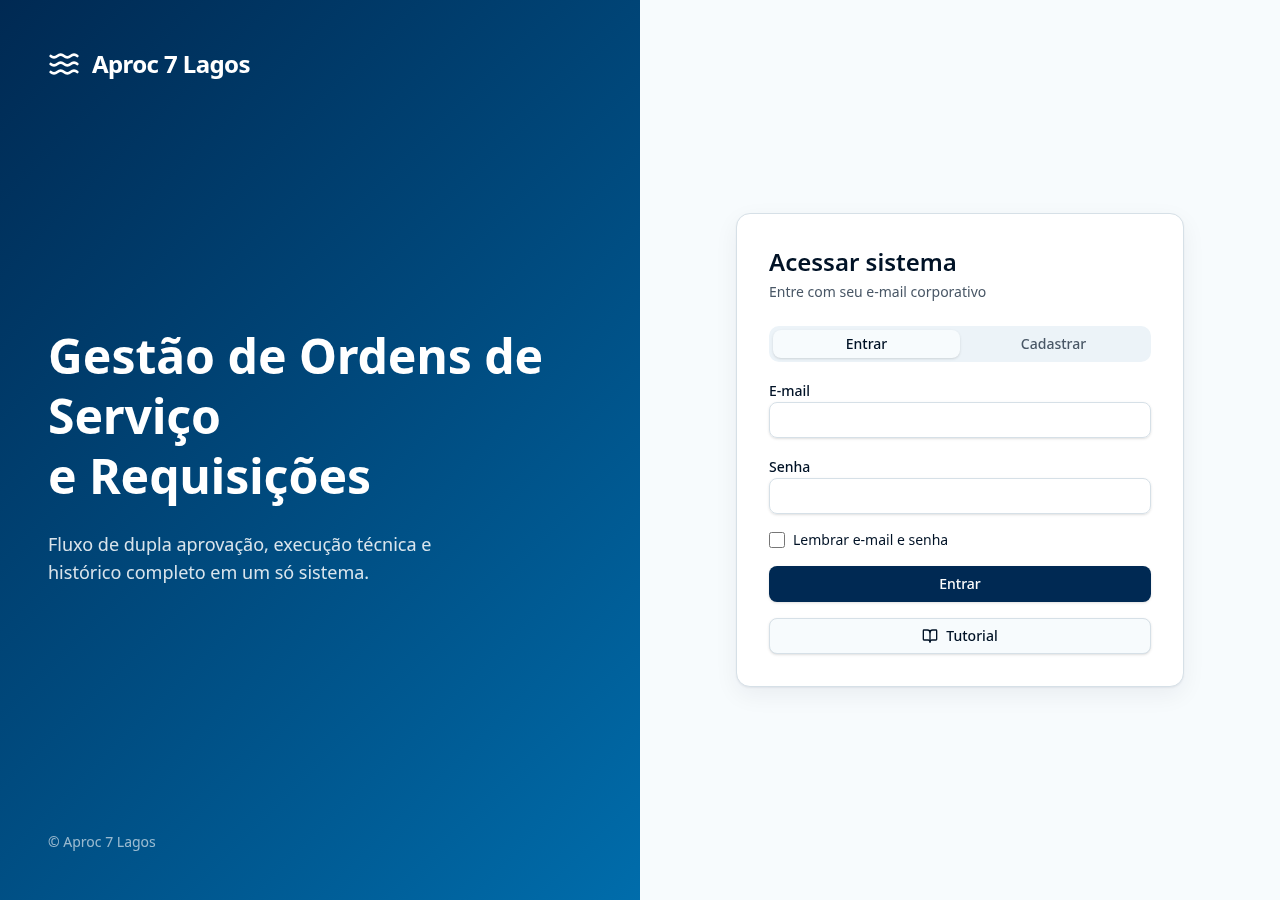 Tela de login do Aproc 7 Lagos com as abas Entrar e Cadastrar